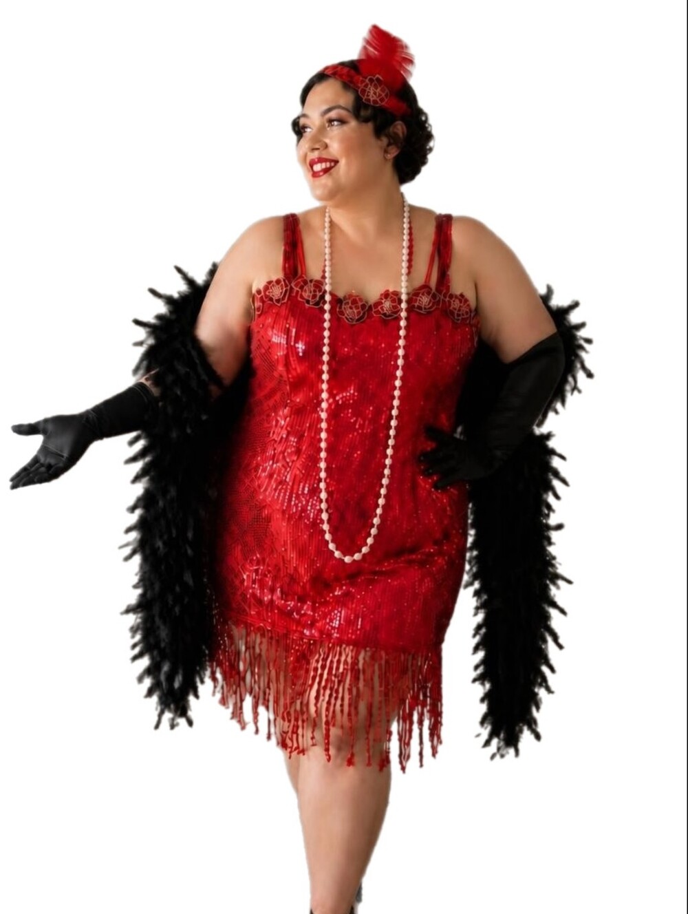 Dreamgirl Ain't She Sweet Plus Size Red Sequin Complete Flapper Costume 3X/4X